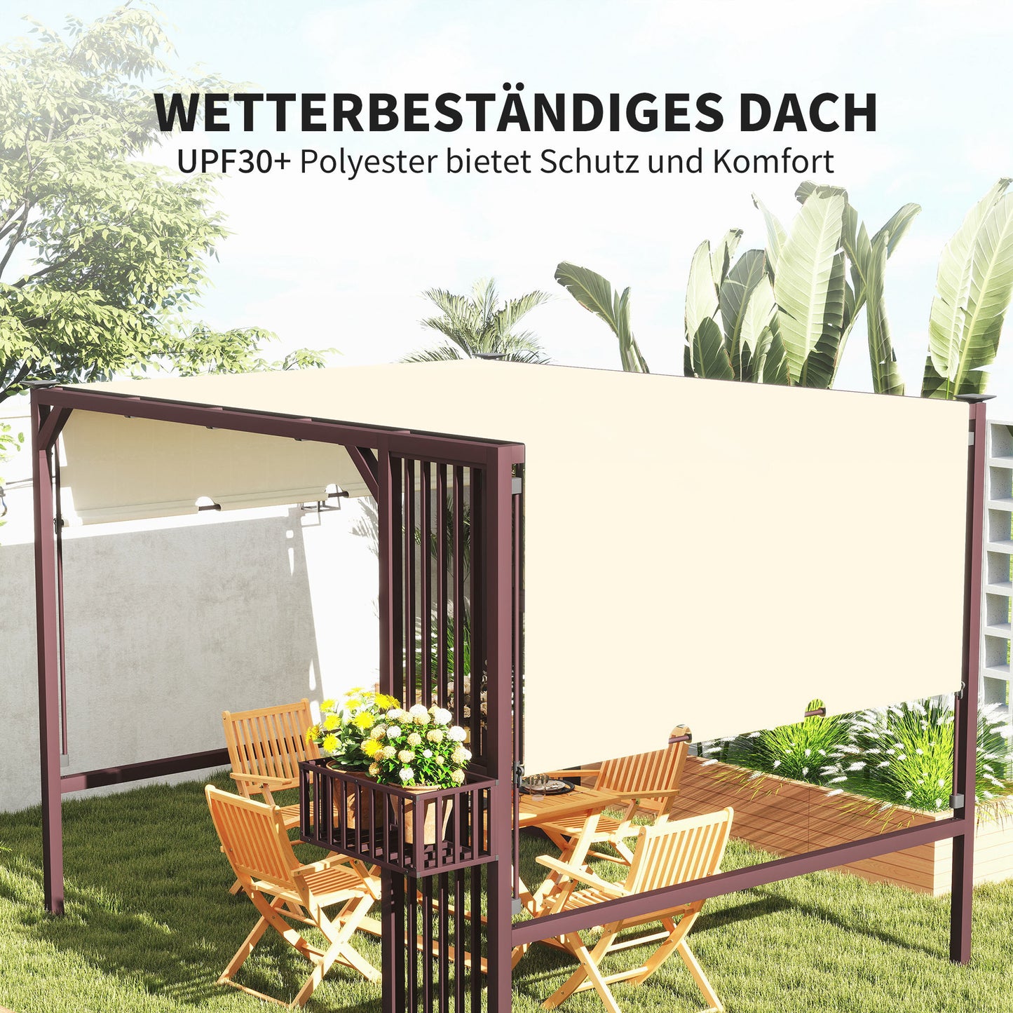Outsunny Pergola Pavillon 3x2,5m UV 30+Stabil winterfest Sonnenschutz mit verstellbar Schiebedach Dunkelbraun