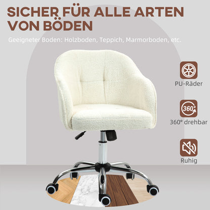 HOMCOM Homeoffice Stuhl, Ergonomisch Schreibtischstuhl mit Wippfunktion, Teddysamtoptik 56 x 61 x 86 cm Cremeweiß