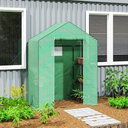Outsunny Gewächshaus mit Regalen, Mini-Treibhaus, UV-beständig, Netzfenster, Reißverschlusstür, 143L x 74B x 190H cm, Grün