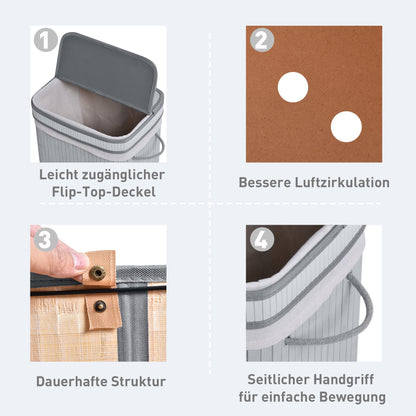 HOMCOM Wäschekorb, 70 L Wäschesammler mit Deckel, herausnehmbarer Innenfutter, Wäschebox für Badezimmer, 40 x 30 x 60 cm, Grau