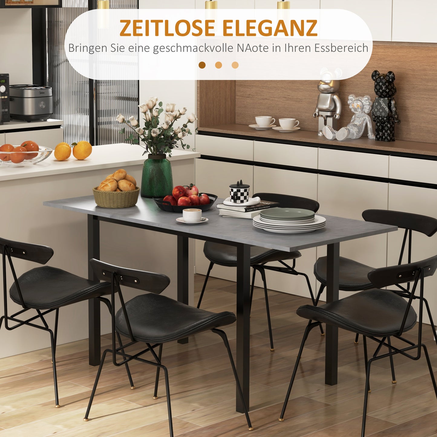 HOMCOM Esszimmertisch, Küchentisch, erweiterbar, für 6 Personen, 160x70, Dunkelgrau