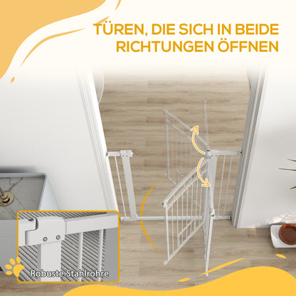 PawHut Haustiertor, 96 cm Treppengatter, verstellbar Breite 76-104 cm, mit Katzentür, für Treppen och Türöffnungen, Weiß