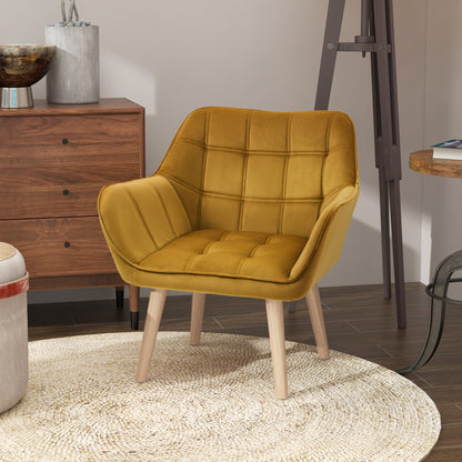 HOMCOM Polstersessel, Akzentsessel, Skandi Design, Samtoptik, bis 120 kg, Kautschukholzbeine, Gelb