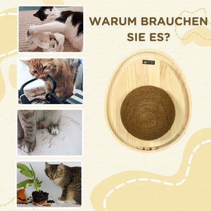 PawHut interaktiva Katzenspielzeug, Kratzfläche, oval Kugelbahn, Kiefernholz, 39,5 x 32,5 x 14,5 cm