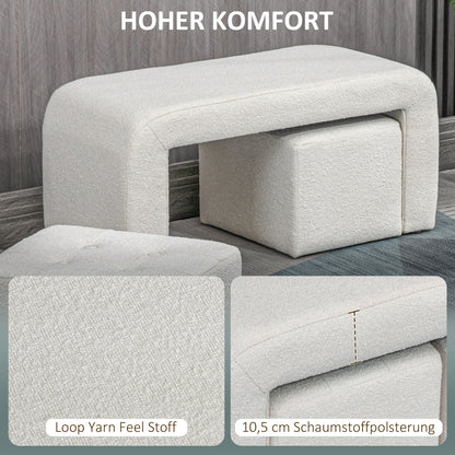 HOMCOM Fußhocker-Set Fußhocker 3-teilig, Knopfheftung, 89 cm x 42,5 cm x 45 cm, Creme