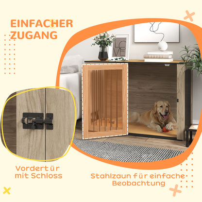 PawHut Hundebox, Haustierbox für große Hunde, Hundehütte, inomhus, 106 x 60 x 76 cm, Eiche