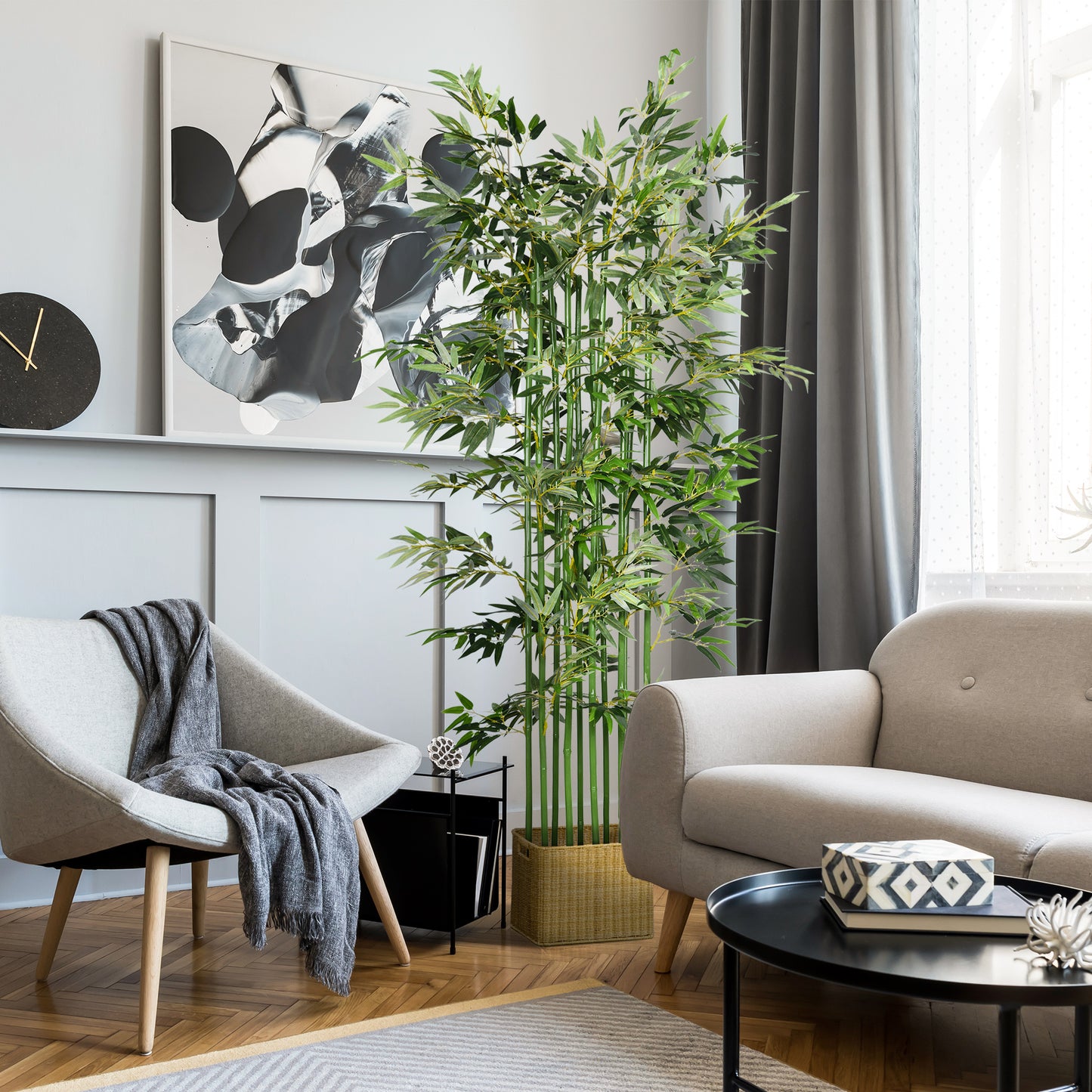 HOMCOM Künstlicher Bambus, Kunstpflanze, Dekopflanze, echtes Aussehen, pflegeleicht, für den Hausgebrauch, 180 cm hoch, Grün