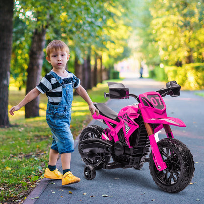 AIYAPLAY Elektro-Motorrad für Kinder, 12V Kindermotorrad mit Stützrädern, Kinderfahrzeug mit Hupe und Startgeräusch, 3 km/h, Rosa