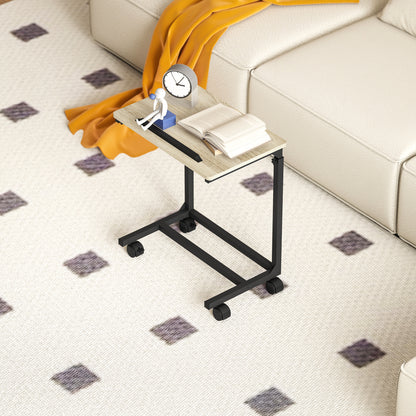 HOMCOM Beistelltisch, Schreibtisch, Nachttisch, höhenverstellbar, 4 Rollen, Metallrahmen