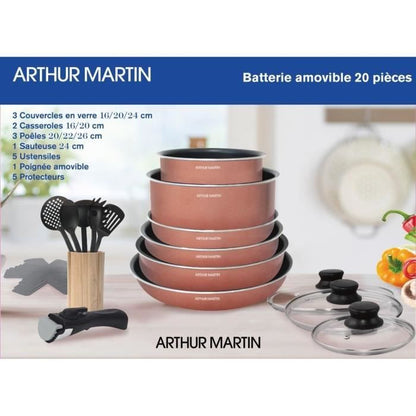 Kitchen battery 20 pieces Arthur Martin - Aluminum - Removable handle - All lights including induction