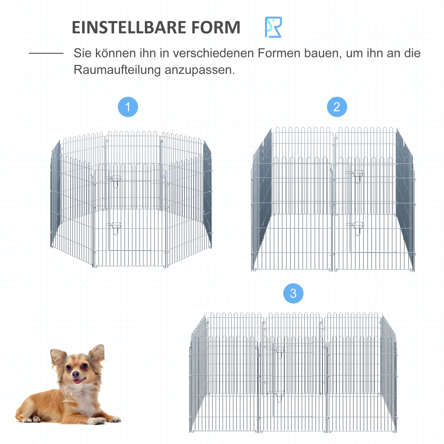 PawHut Freilaufgehege Welpenauslauf Welpenzaun Laufstall Welpengitter für Tiere 8-teilig B63 x H91 cm