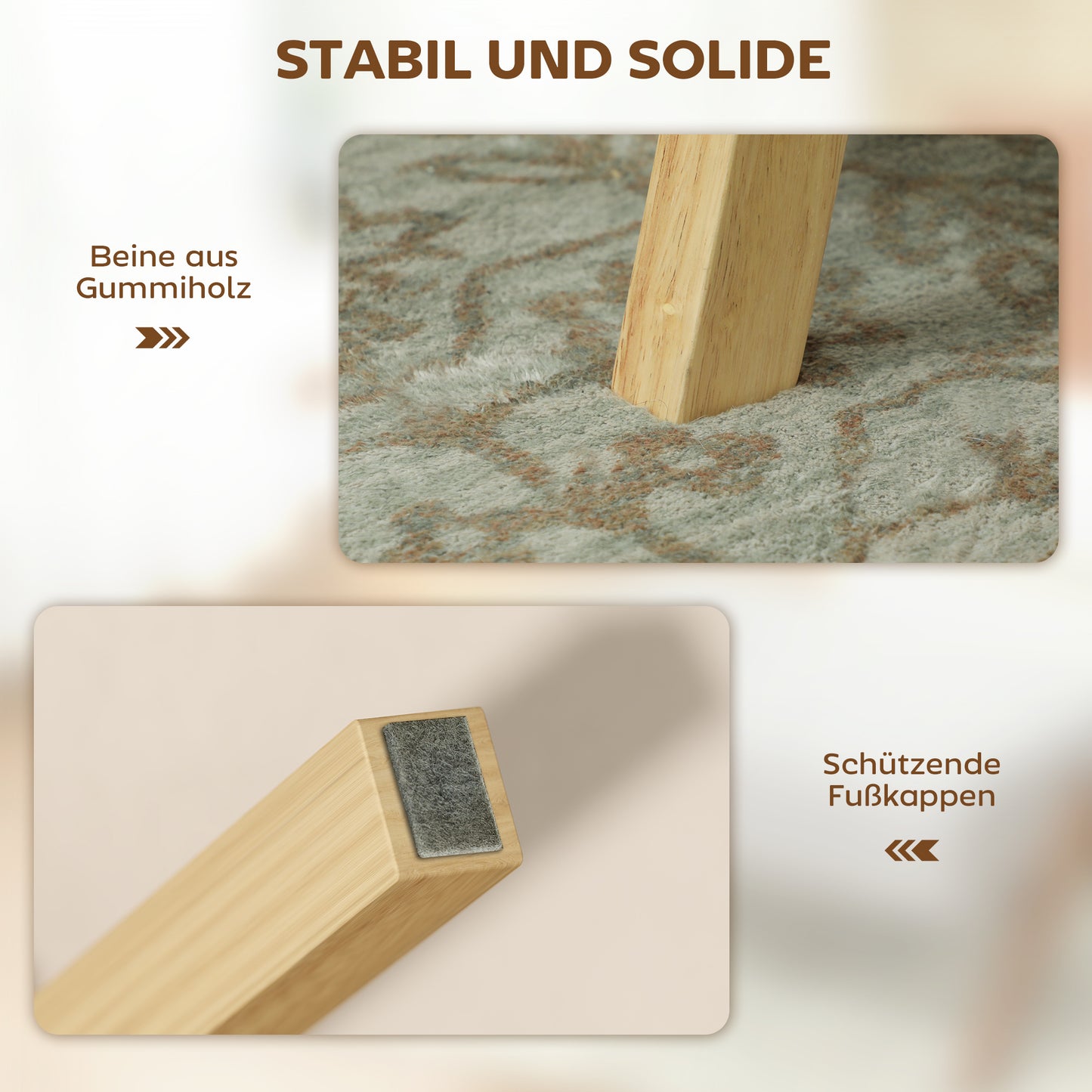 HOMCOM Sitzhocker Hocker mit weichem Sitzkissen Holzbeinen Fußhocker mit Cordoptik Cremeweiß