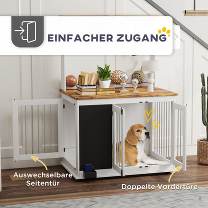 PawHut Hundebox mit Aufbewahrungsregal für Spielzeug, Haken für Leinen, Schreibtafel, Radiergummi, für große Hunde, Weiß