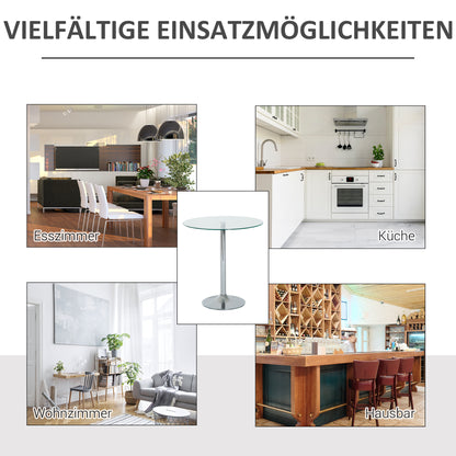 HOMCOM Runder Esstisch mit Glastischplatte, Metallgestell, Silberfarben