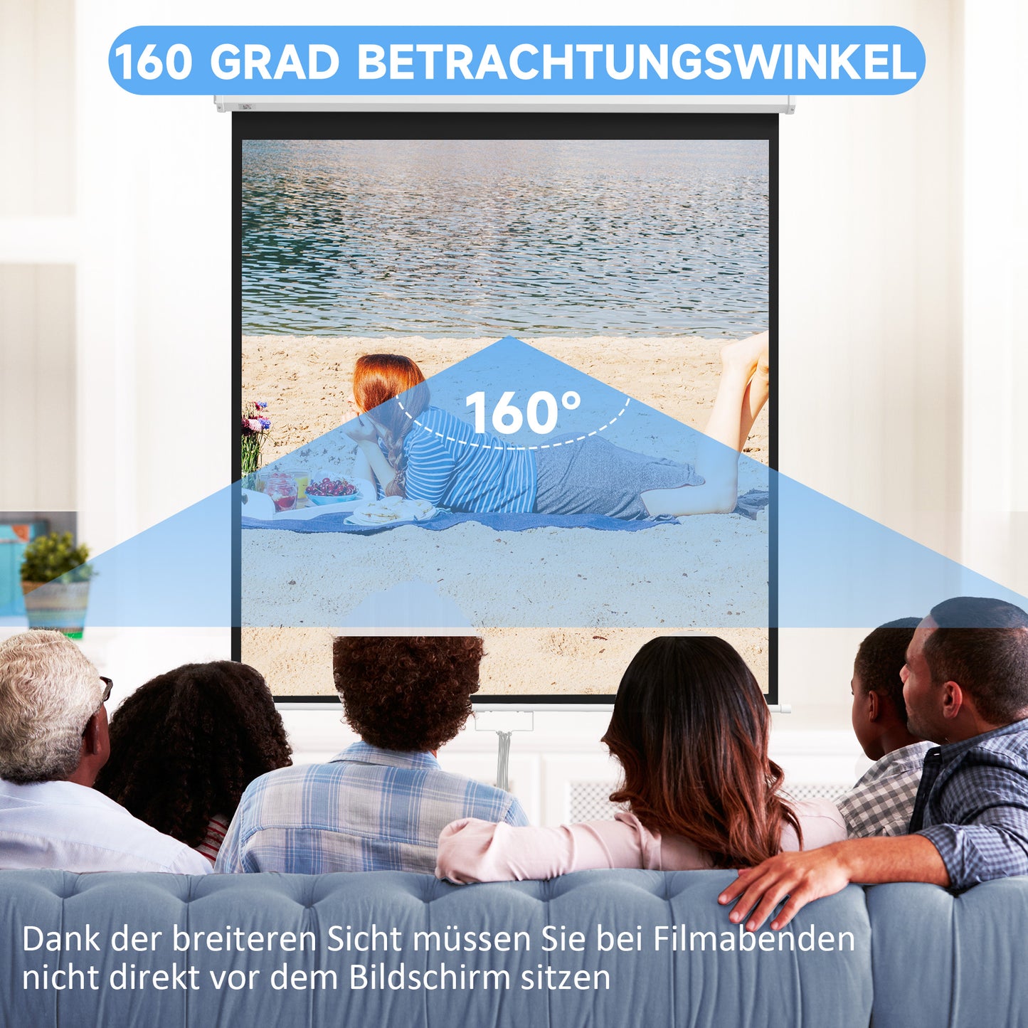 HOMCOM Beamer Leinwand 152 x 152 cm 85 Zoll 1:1 HD 4K Projektionsleinwand für Heimkino Büro-Präsentationen