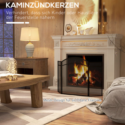 HOMCOM Funkenschutz für Kamine, eleganter Funkenfänger, faltbar, beschichtet, Schwarz, 96 x 60 cm