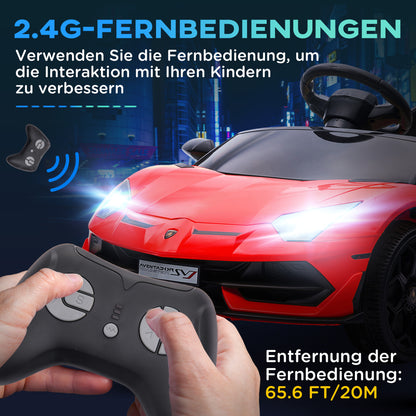 HOMCOM Elektro-Kinderauto, lizenzierter Lamborghini Aventador, Flügeltüren, Musik, Hupe, für 3-5 Jahre, rot