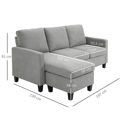 HOMCOM Ecksofa mit Schlaffunktion, 3-Sitzer-Sofa mit Bettkasten und Kissen, Eckcouch, L-Form Couch, Stoffbezug, Grau