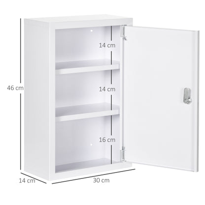 kleankin Medizinschrank, abschließbar, Einlegeböden, Stahlgehäuse, 30x14x46 cm, Weiß