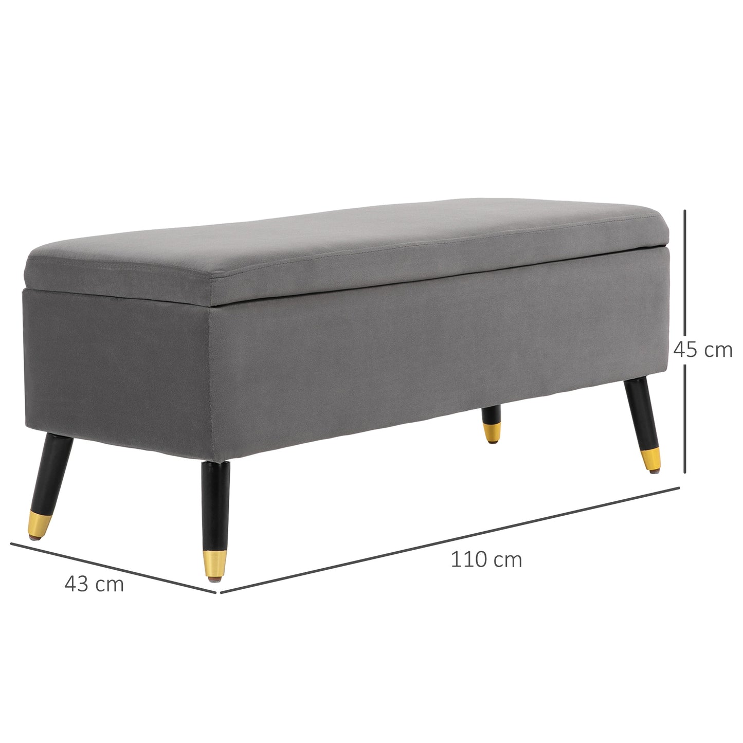 HOMCOM Sitzbank, Polsterbank mit Stauraum, Truhenbank, Metall, Schaumstoff, Kautschukholz, Kohlegrau, 110 x 43 x 45 cm