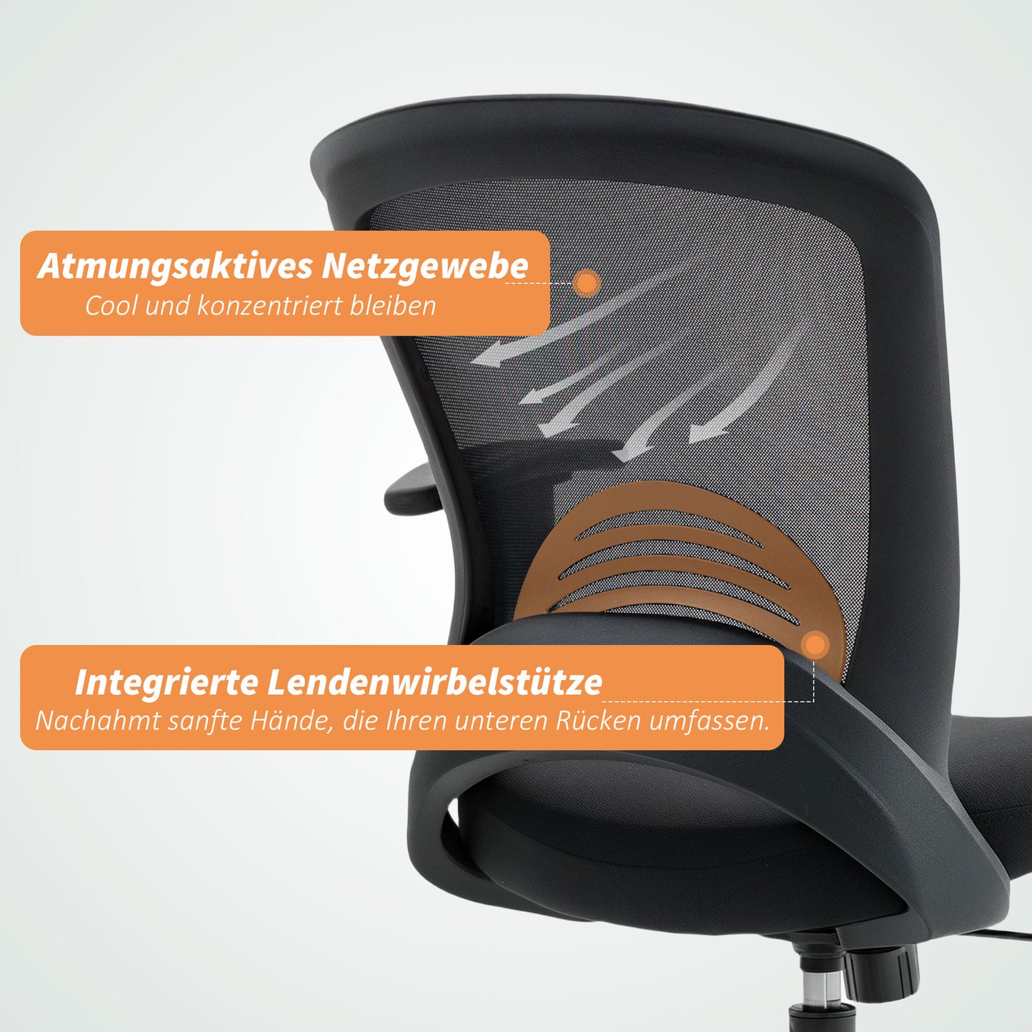 HOMCOM Netz-Bürostuhl, verstellbarer Schreibtischstuhl mit Netzstoff-Rückenlehne, rollbar, mit Kippfunktion, Schwarz