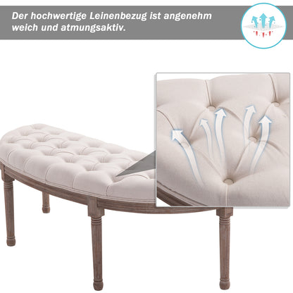 HOMCOM Polsterbank Sitzbank Lounge Sitzhocker Vintage Retro mit Knöpfen Sofa Couch Leinen + Holz beige 140,5 x 51 x 48 cm