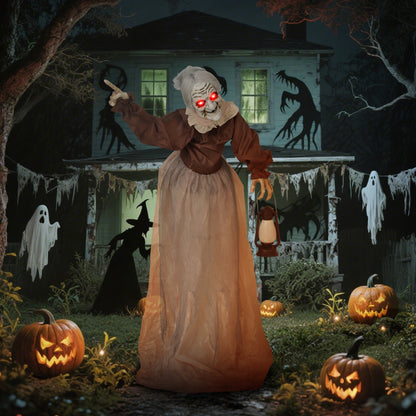 Outsunny 150 cm Halloween Dekoration Halloween Hexe mit LED-Lichter, Soundfunktion verstellbare Arme, Kopf