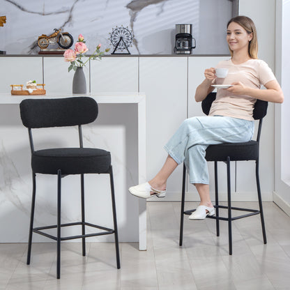 HOMCOM 2er-Set Barstühle mit Polstersitz und Fußstütze, Fleece-Bezug, Metallrahmen, Schwarz