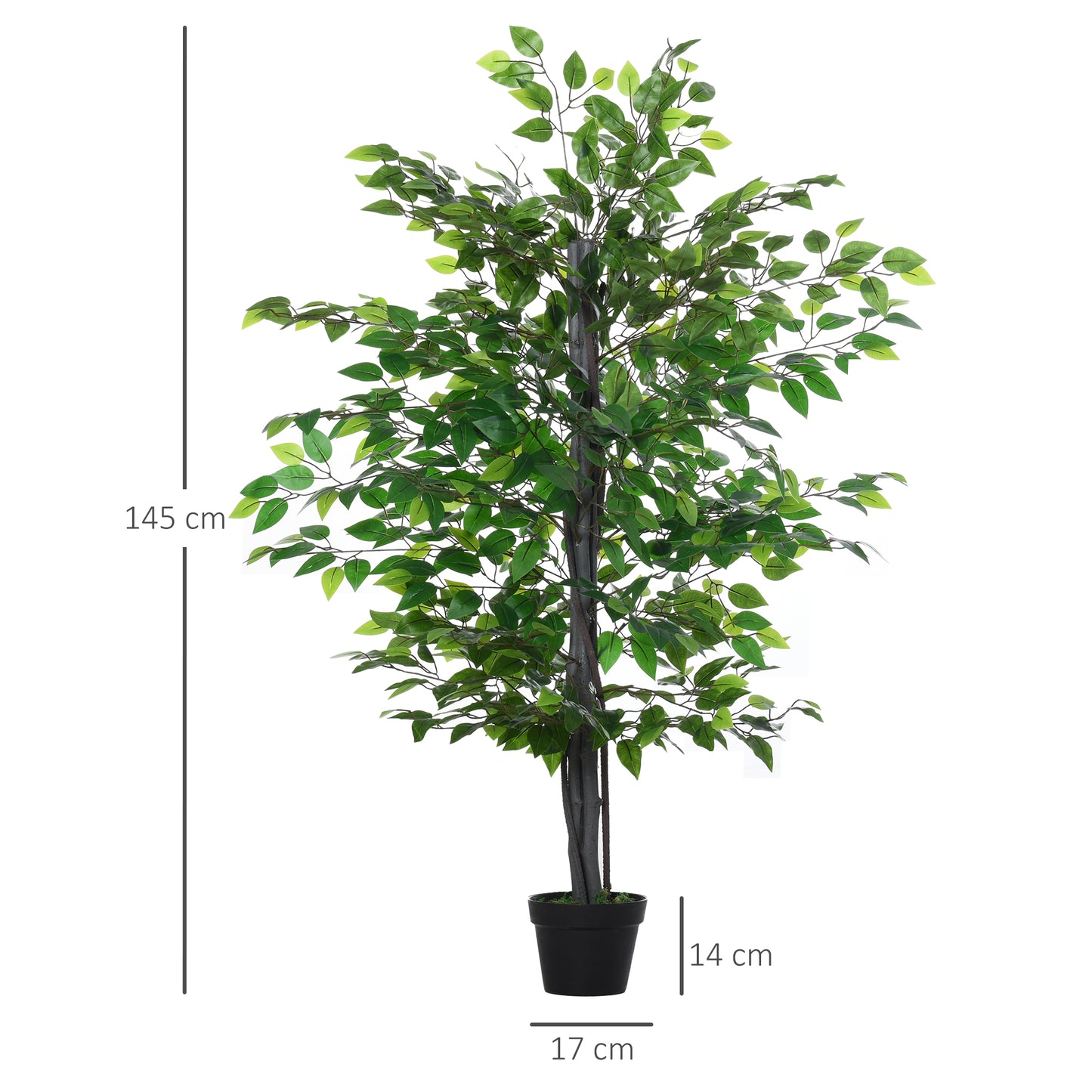 Outsunny Künstlicher Ficus-baum groß 145 cm, Kunstbaum, Kunstpflanze, Plastik Künstliche Pflanzen im Topf, Fake Plant wie echt für Wohnzimmer Schlafzimmer Büro Garten Moderne Dekoration Geschenk