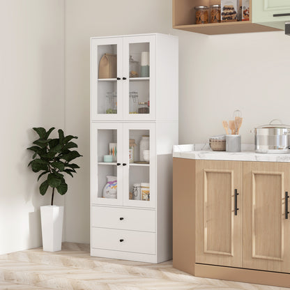 HOMCOM Küchenschrank mit Schubladen und Glastüren, Melamin-Oberfläche, Weiß