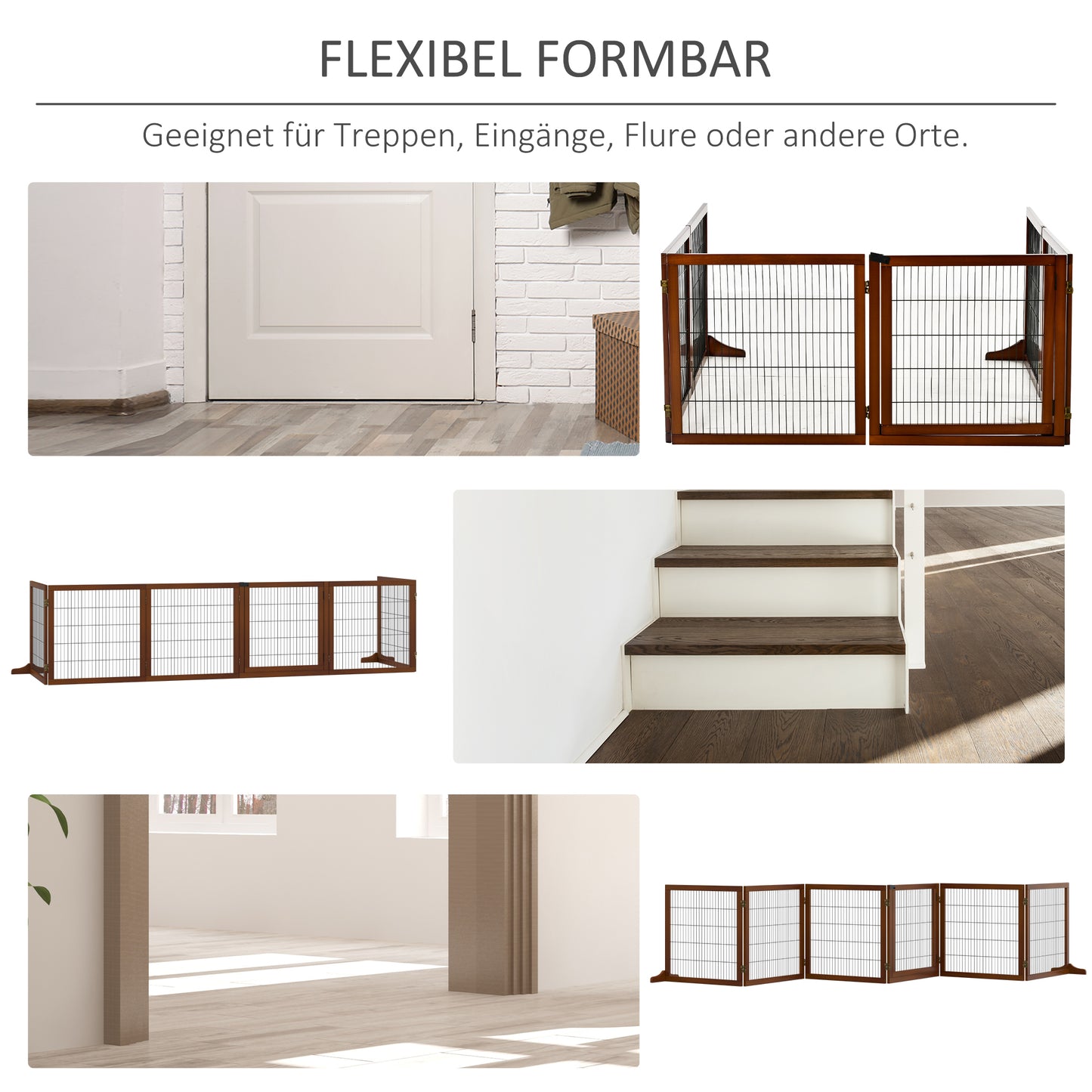 PawHut Absperrgitter für Hunde, klappbar, Kiefernholz, 432 x 36 x 70 cm, Kaffee