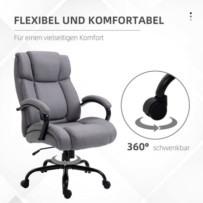 Vinsetto Bürostuhl, Ergonomischer Chefsessel bis 220 kg belastbar, Gepolsterter Schreibtischstuhl mit Armlehne, breit Sitz, Höhenverstellbarer Drehstuhl mit Wippfunktion, Leinenoptik, Hellgrau
