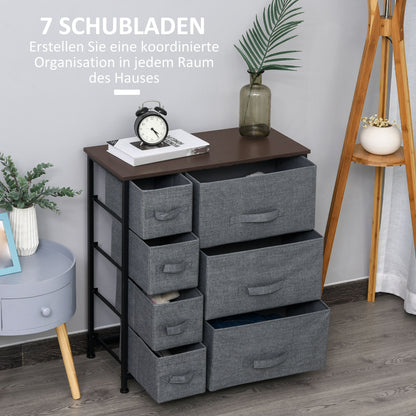 HOMCOM Kommode mit 7 faltbaren Stoffschubladen, Vlies, Metallgestell, 63,5 x 30 x 71 cm, Dunkelgrau