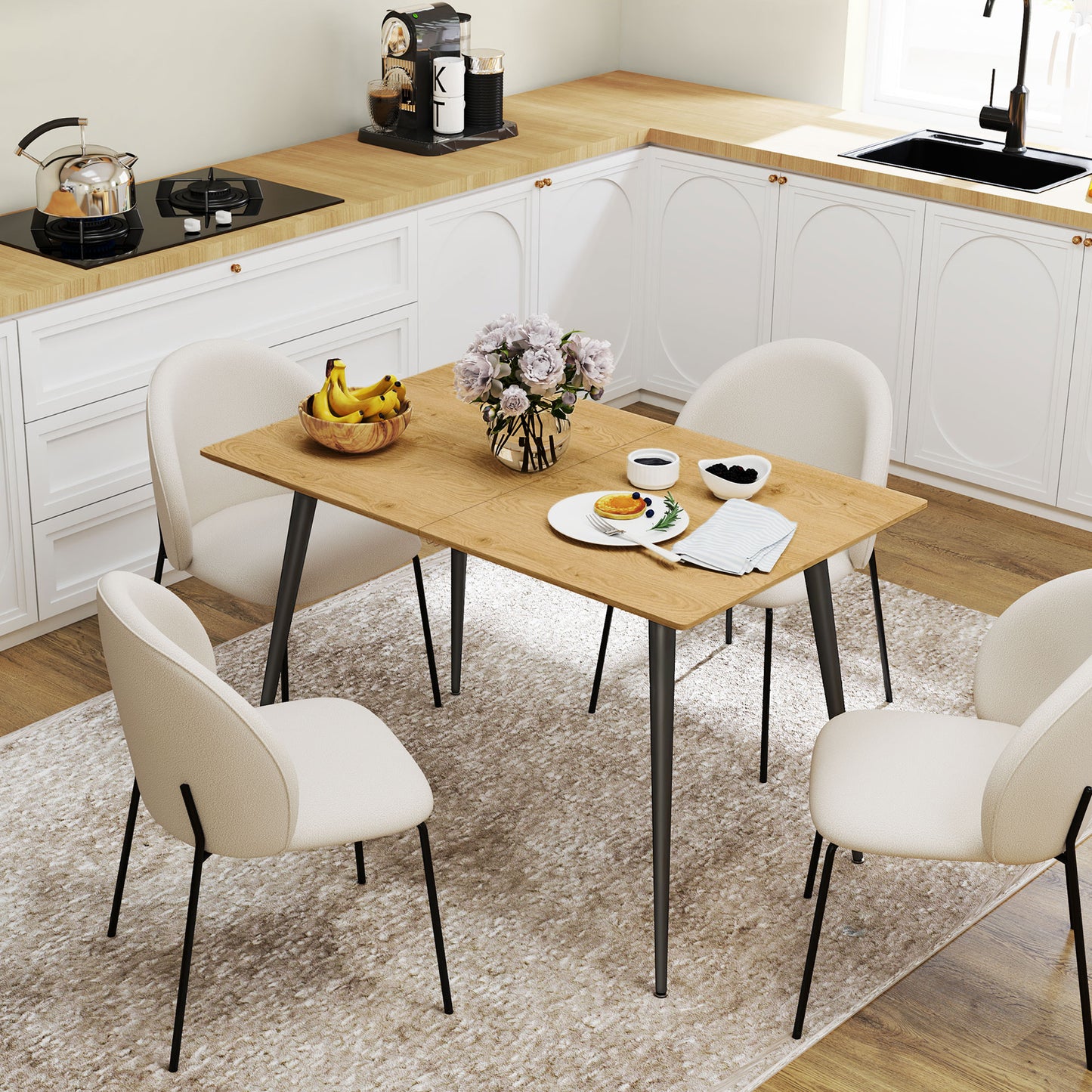 HOMCOM Ausziehbarer Esstisch, Erweiterbarer Tisch für 6-8 Personen, Küchentisch mit soliden Stahlbeinen