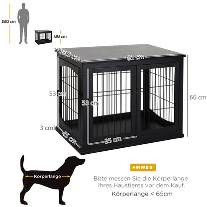 PawHut Transportbox für Hunde 58,5 cm x 81 cm x 66 cm Türen, MDF-Holz Eisen, 58, 5 cm x 81 cm x 66 cm, Schwarz
