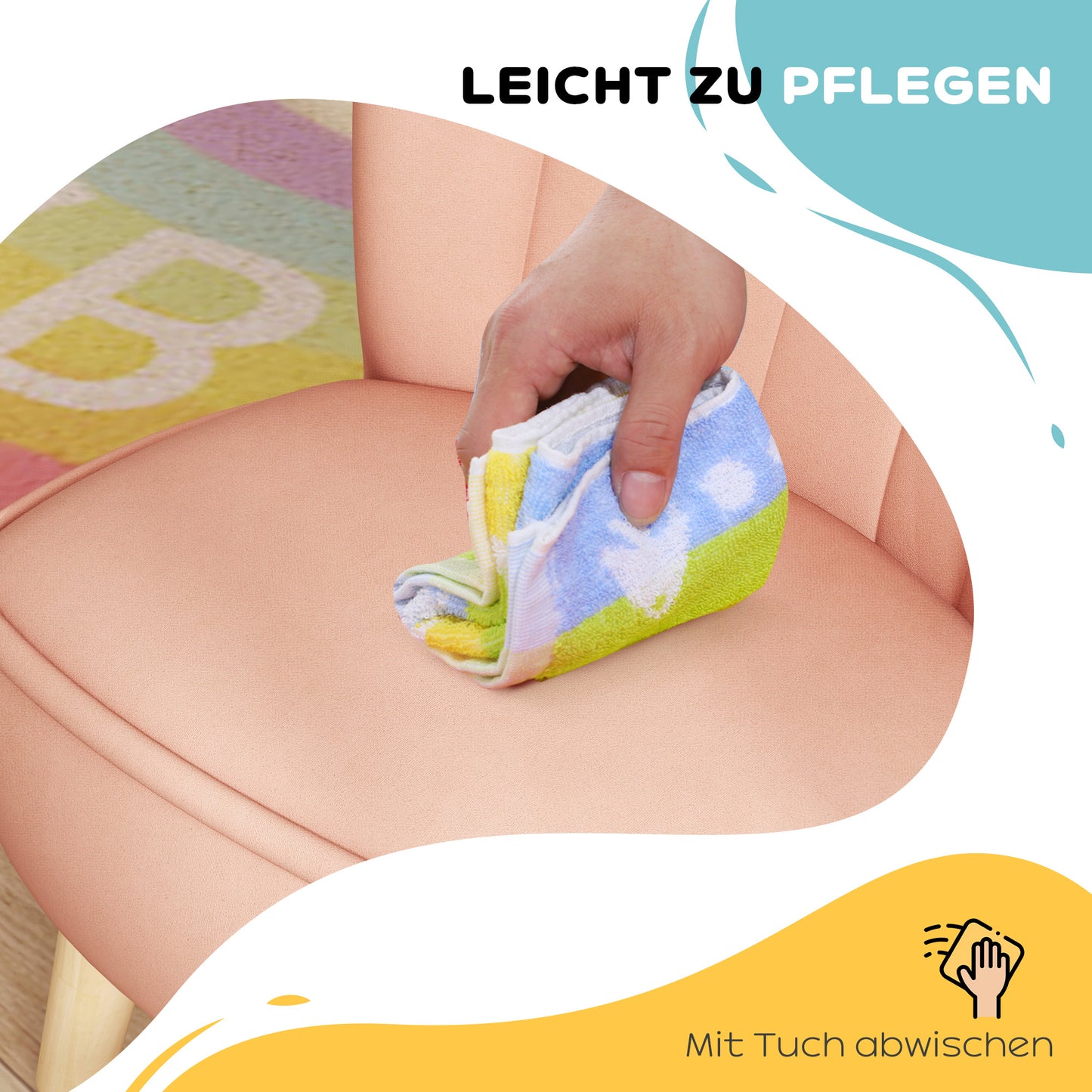 AIYAPLAY Kindersessel, Samtoptik, für 3-7 Jahre, bis 45 kg, Holzgestell, 44x45x56,5cm, Pink