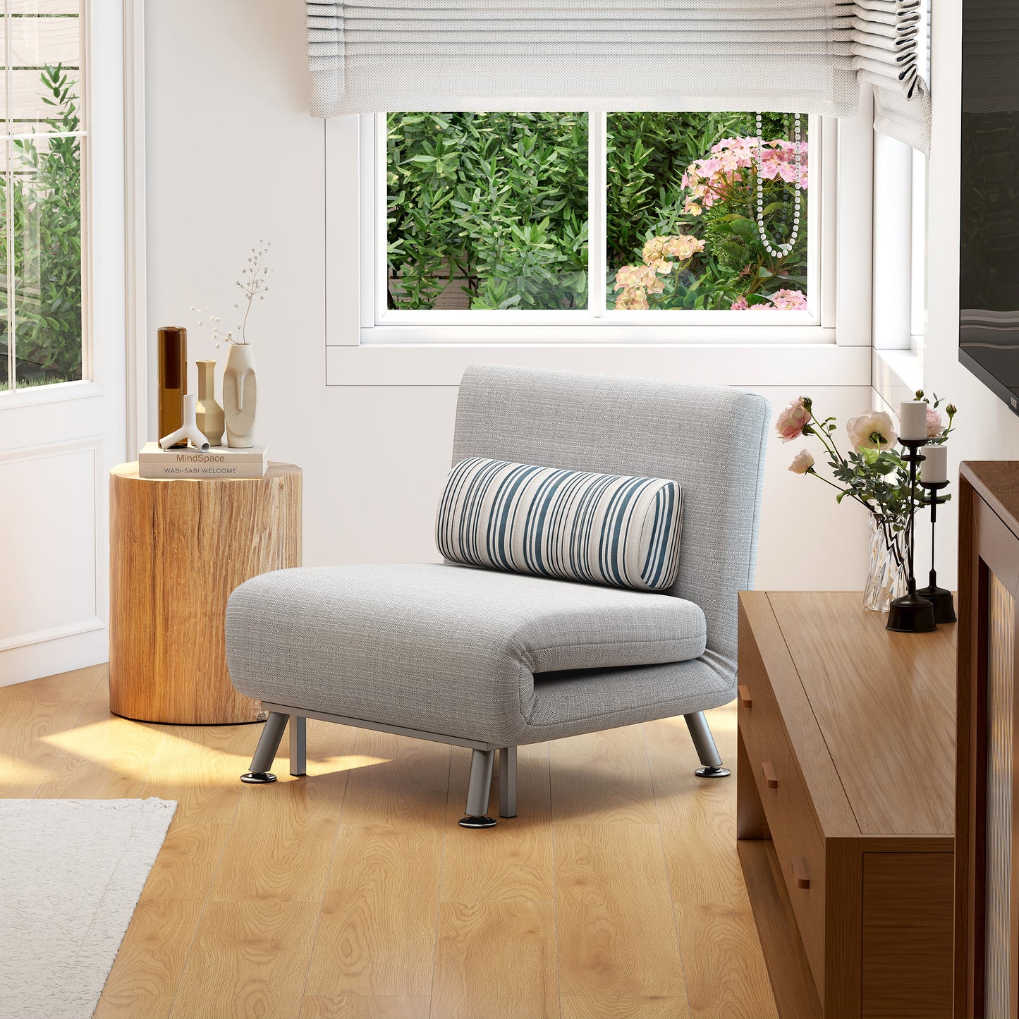 HOMCOM Klappsessel mit Bettfunktion, klappbarer Relaxsessel in Leinenoptik, Verstellbare Rückenlehne, 75 x 70 x 75 cm, Grau