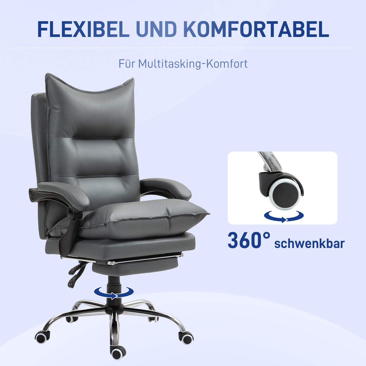 Vinsetto Ergonomischer Bürostuhl, verstellbare Sitzhöhe, neigbare Rückenlehne, Kunstleder, Dunkelgrau