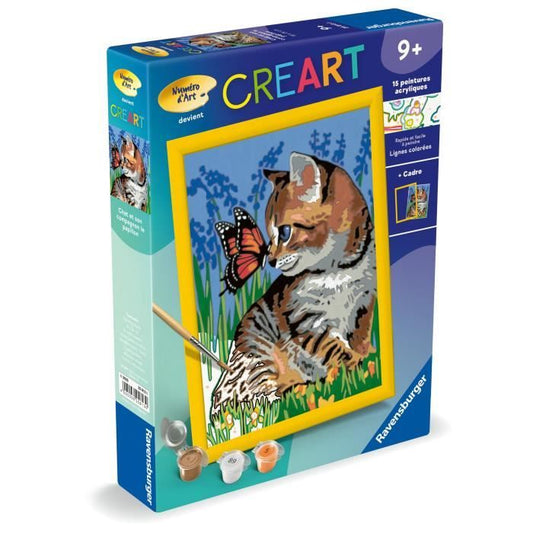 CreArt Kids 18x24cm Cat and his companion the butterfly, Paint by numbers kit, Art Number, Ages 9, 25813, Ravensburger