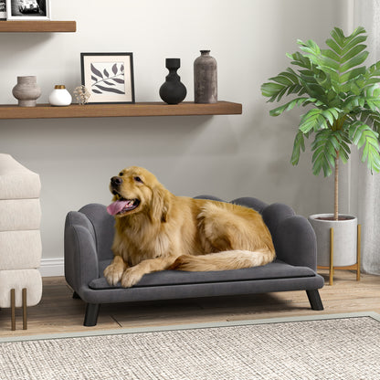 PawHut Hundesofa Hundecouch, Waschbarer Bezug, Haustiersofa mit Rückenlehne und Holzbeine, Katzensofa, für mittelgroße Hunde under 25 kg, Dunkelgrau