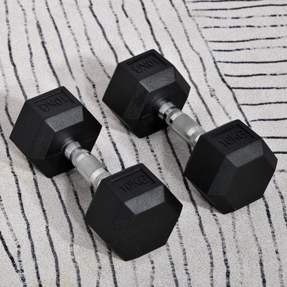 HOMCOM Hexagon Hanteln, 2er Set Hanteln mit gerändeltem Griff, Kurzhantelset aus Gusseisen, 2 x 10 kg, Kurzhanteln für Männer Frauen, Zuhause, Fitnessstudio, Krafttraining