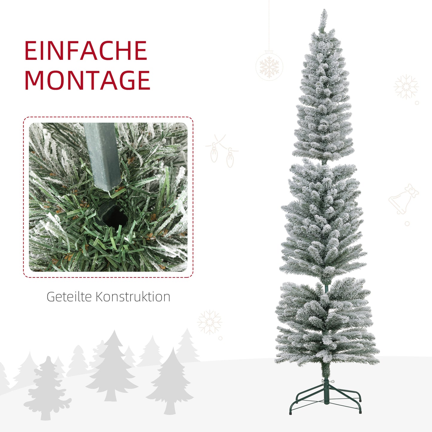 HOMCOM Weihnachtsbaum 210 cm, LED-Lichterkette, Kunstkette, flammhemmend, Metallbasis, Grün