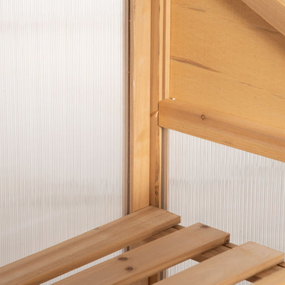Outsunny Mini-Gewachshaus, kleines Treibhaus mit Holzrahmen, Fenster och Doppeltür, 3 Regale, 70L x 50B x ​​120H cm, Braun