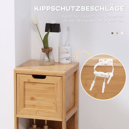 kleankin Badezimmerschrank aus Bambus, 1 Regal, 2 Schubladen, 30 cm x 30 cm x 90 cm; Natur