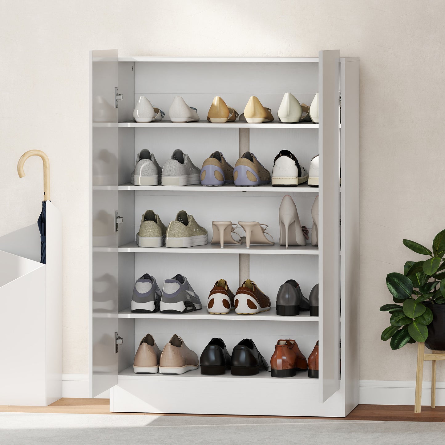 HOMCOM 5-stufiger Schuhschrank für 20 Paar Schuhe, verstellbare Regale, für Eingangsbereich, Flur, Holz, Weiß