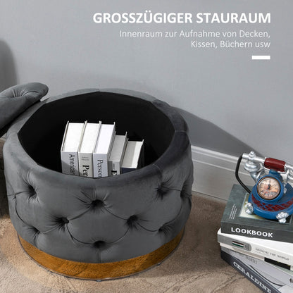 HOMCOM Vintage Hocker, Sitzhocker Truhenbank Fußbank Fußhocker mit Stauraum, Polsterhocker, Metall, Schaumstoff, Kohlegrau, 55 x 55 x 42 cm