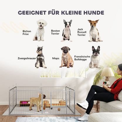 PawHut Haustiergehege, Hundezaun, Haustierspielplatz, flexibel anpassbar, rostfreier Stahl