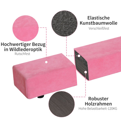 HOMCOM Faltbarer Schwebebalken, rutschfest, Wildlederbezug, robustes Holz, 210 x 10 x 6,5 cm, Rosa