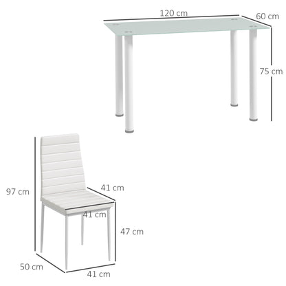 HOMCOM 5-tlg. Essgruppe Sitzgruppe Esstisch mit 4 Stühlen, modernes Design, Glastisch, Weiß