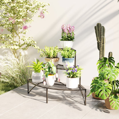 Outsunny Eckpflanzenständer, Blumenständer mit 3 Ebenen, Metall, für drinnen und draußen, Blumentopfständer, Schwarz